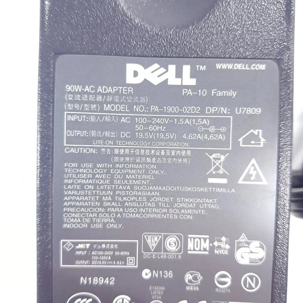 Dell 90W Laptop Charger AC Adapter Power Supply U7809 PA-1900-02D2 oem genuine